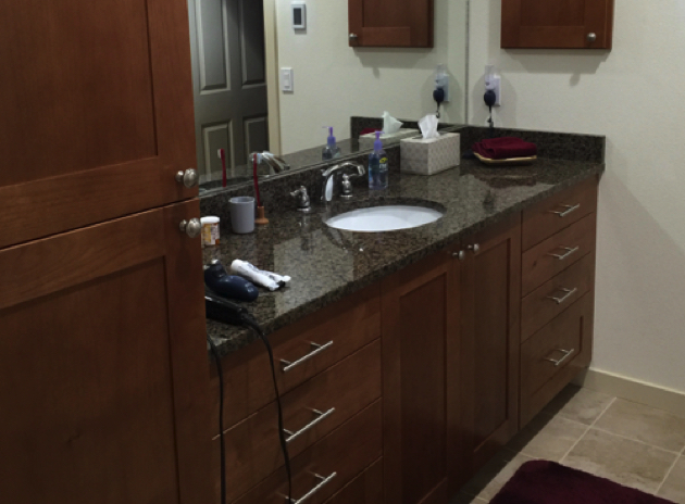 Master Bathroom - Floor to Ceiling Linen Cabinet and vanity with 8 soft-close drawers